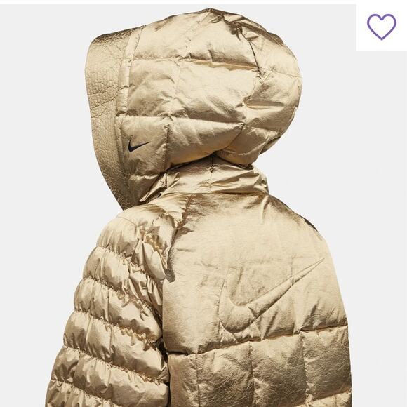 Nike Sportswear Women's Swoosh Puffer Shine PrimaLoft Jacket Large Gold Metallic - Picture 5 of 11